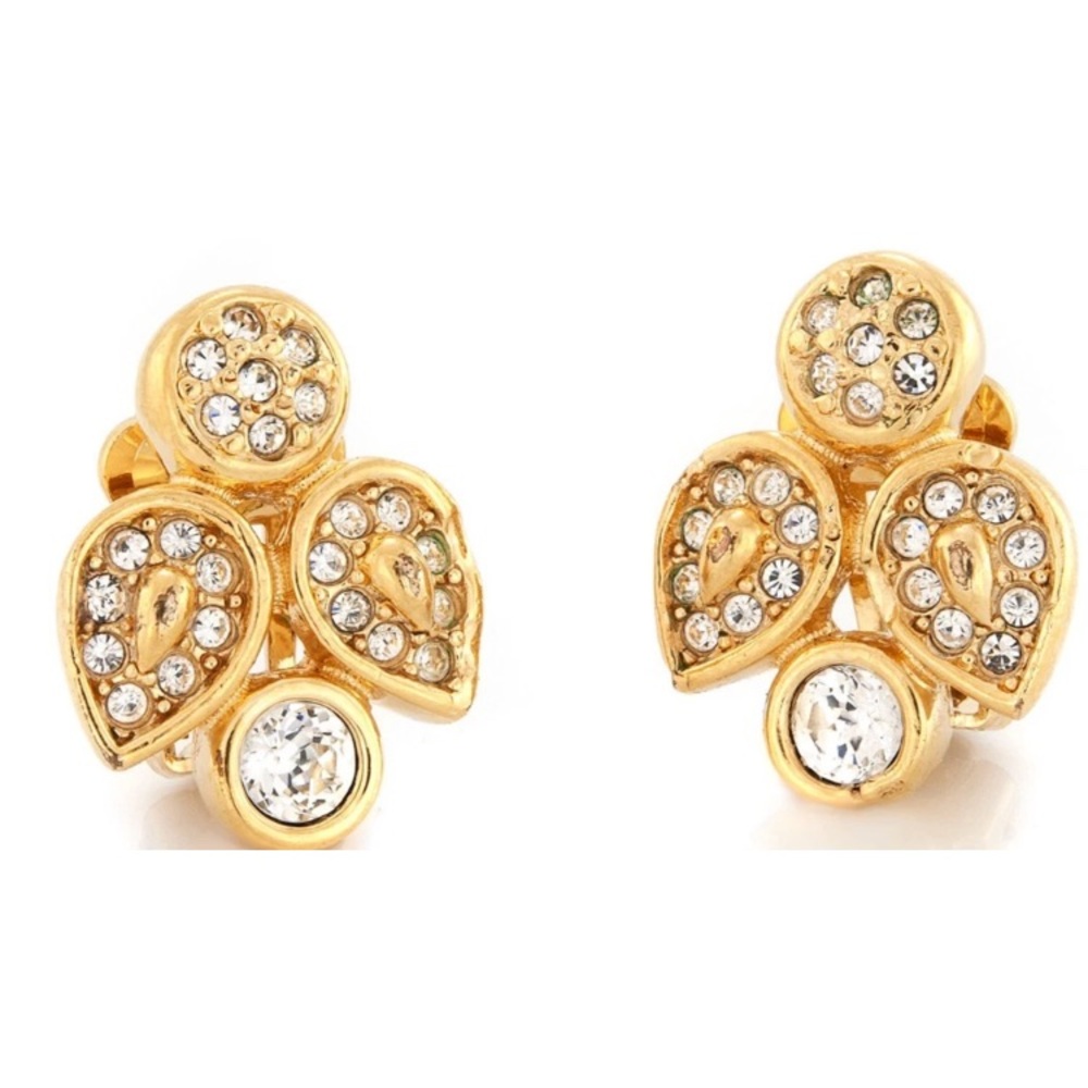 Vintage Christian Dior Gold-tone and Crystal clip-on earrings